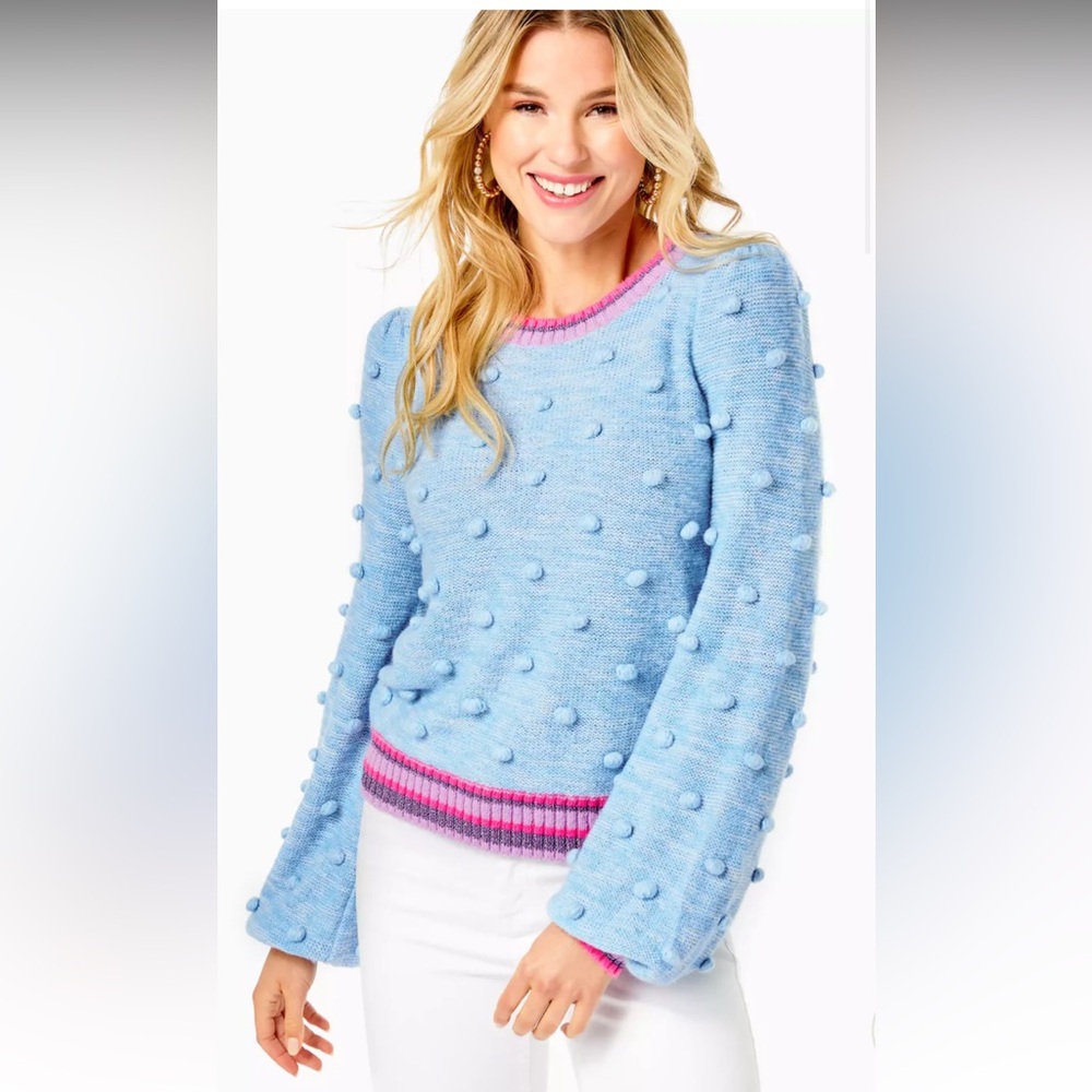 Lilly Pulitzer Verna Textured Blue and Pink Crew Neck Sweater - Picture 2 of 9